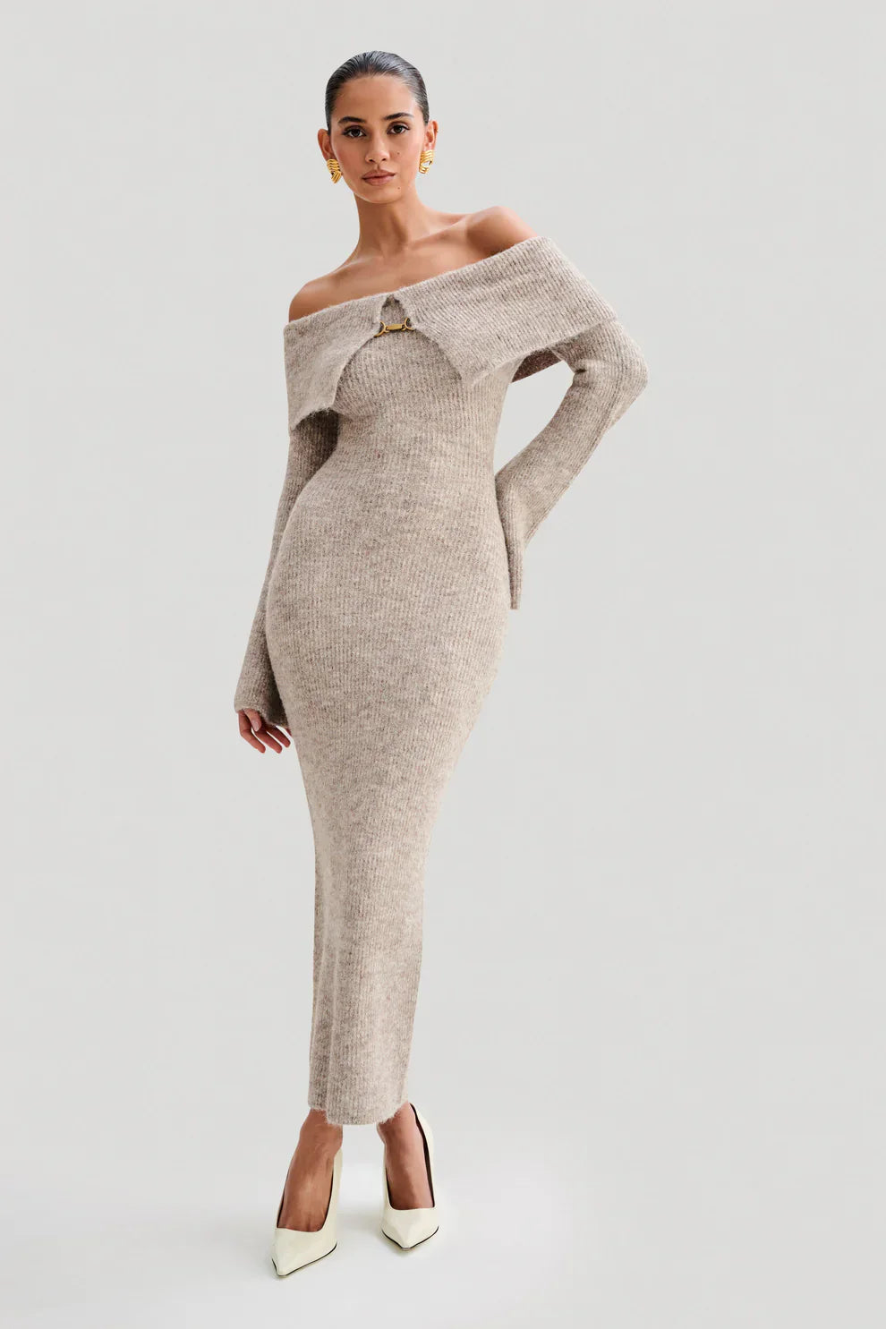 Talia Off-Shoulder Knit Dre - Beige