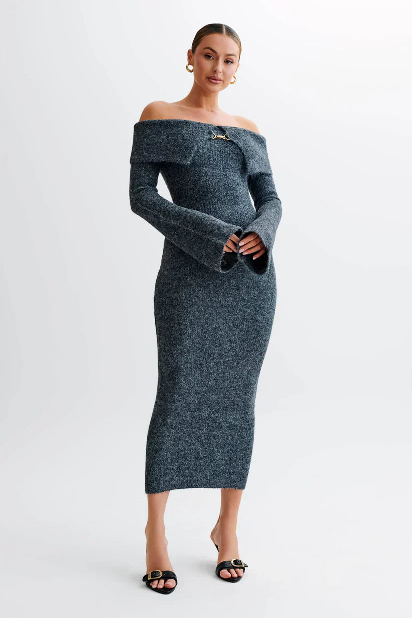 Talia Off-Shoulder Knit Dre - Gray