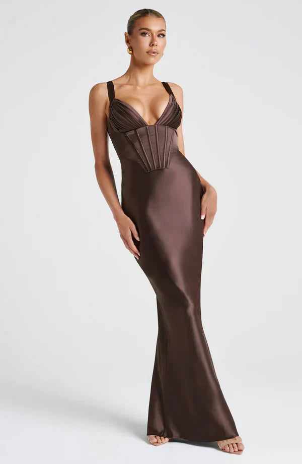 ALINA MAXI DRESS – PLUM BROWN