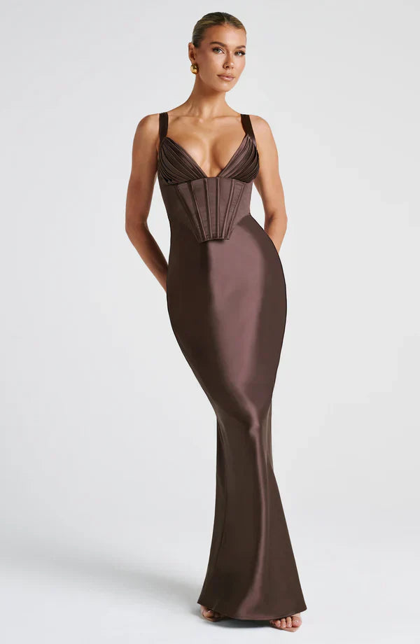 ALINA MAXI DRESS – PLUM BROWN